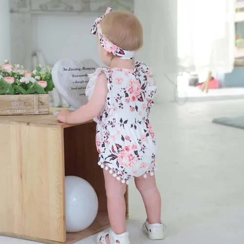 Miniatura 3 de Hascloth Newborn Baby Girl Romper Infant Tassel Bodysuit Floral Dress Shorts Jumpsuit Ruffle Sleeveless Onesie Clothes Outfit