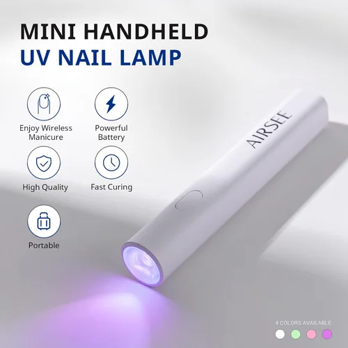 Miniatura 2 de AIRSEE Mini luz UV de mano para uñas de gel, lámparas de uñas recargables portátiles, 2 temporizadores para decoración de pegamento de diamantes