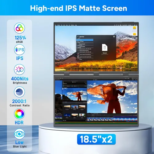 Miniatura 4 de COOLHOOD Monitor portátil de 18.5 pulgadas para laptop, 1080P FHD 100Hz 125% sRGB USB-C HDMI Monitor de viaje para laptop, Mac PC, pantalla portátil
