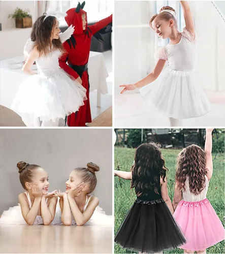 Miniatura 48 de Century Star Tutú de 4 capas para niñas pequeñas, faldas de ballet de tul para baile de princesa, esponjoso, para fiestas de cumpleaños de 2 a 8 años