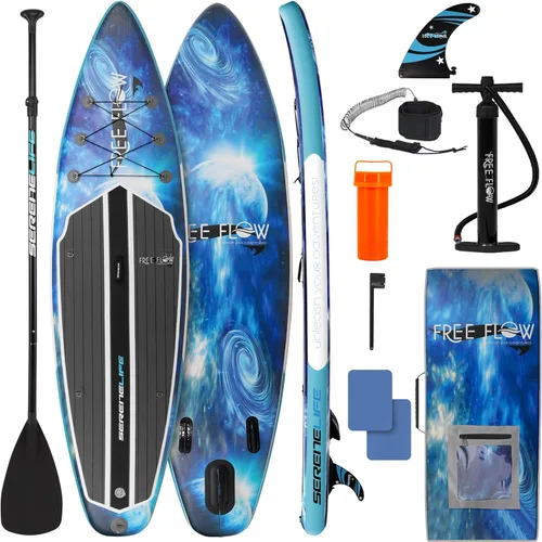 SereneLife 10’6” Inflatable Stand Up Paddle Board with Premium SUP Accessories - 32” Wide Stable Design with Non-Slip EVA Deck Pad, for Youth and