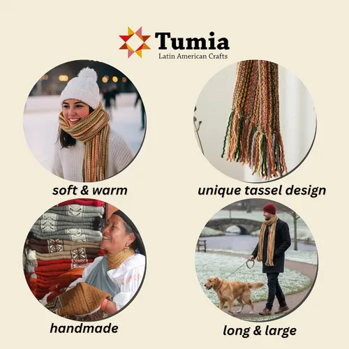 Miniatura 5 de Tumia LAC - Bufanda de lujo extra larga gruesa a rayas - Hecho a mano y muy cálido - Unisex