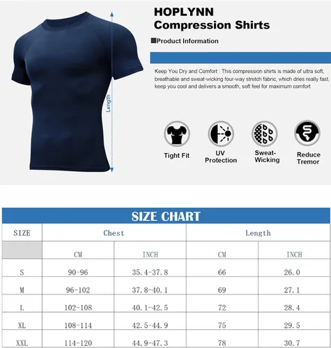 Miniatura 6 de HOPLYNN 6 Pack Compression Shirts Men Short Sleeve Rash Guard Base Layer Athletic Undershirt Gear Workout T-Shirt