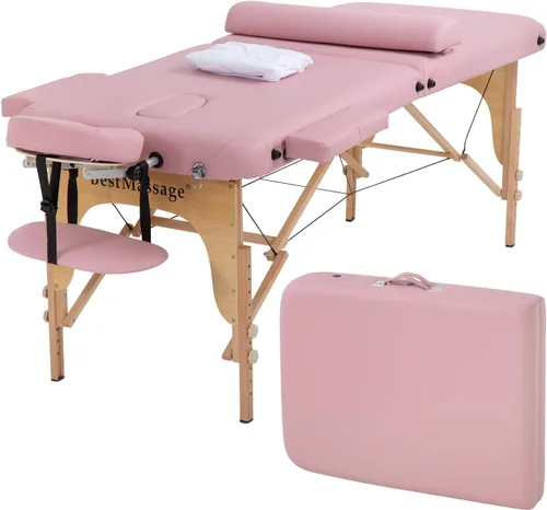 Miniatura 12 de BestMassage Cama de Masaje Portátil Mesa de Masaje de 28 Pulgadas de Ancho Cama de Pestañas Altura Ajustable Cuero PU 2 Plegable con Bolsa Oxford