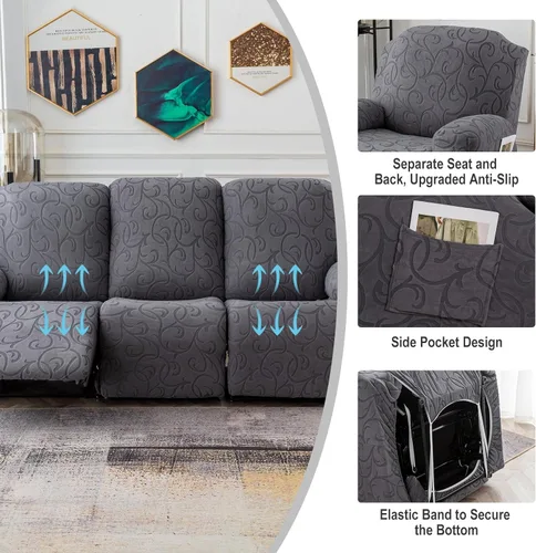 Miniatura 3 de Fundas para Sofá Reclinable Seccional Funda de Sofá para Sofá Reclinable de 3 Asientos, 5 Piezas Funda Elástica para Sofá de 3 Cojines Reclinable