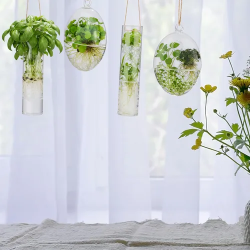 Miniatura 6 de Zopeal Juego de 6 macetas de vidrio para colgar en la pared, estación de propagación de terrario, contenedor de riego con cuerda y gancho