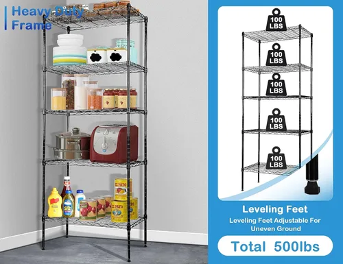 Miniatura 4 de Estantería de alambre de metal de 5 niveles, estante alto de almacenamiento certificado NSF, capacidad de 500 libras, estante utilitario de pie