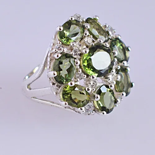 Miniatura 4 de Anillo de plata de ley 925 con piedras preciosas de Moldavita, diseño impresionante para mujer