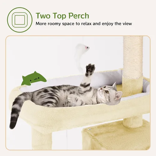 Miniatura 5 de Torre de árbol para gatos de 53 pulgadas, centro de actividades para interiores de varios niveles con postes rascadores de sisal, condominio, percha