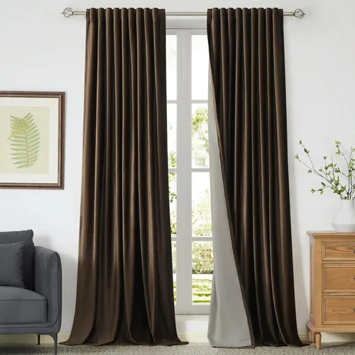Miniatura 17 de Cortinas opacas de terciopelo dorado de 108 pulgadas para sala de estar, totalmente opacas, elegantes, 2 paneles con pestaña trasera, aislamiento
