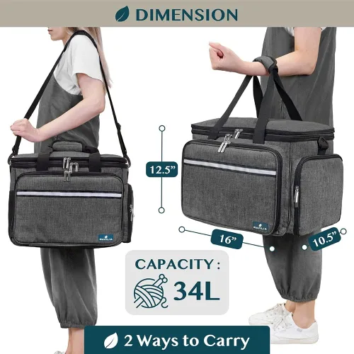 Miniatura 6 de Pavilia Bolsa de tejer - Bolso grande de almacenamiento de hilo, organizador de ganchillo, bolsa de proyectos de punto, gris carbón