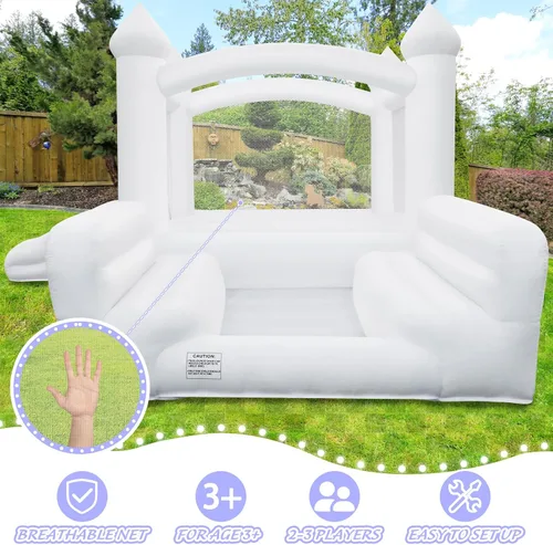 Miniatura 4 de Casa Inflable Blanca para Niños de 3-8, Casa Inflable Grande con Soplador de Aire Tobogán Piscina de Pelotas Saltando 100 Pelotas, Castillo Inflable