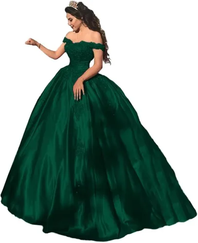 Miniatura 6 de Meicuhap Women's Off Shoulder lace Applique Prom Dress Satin Quinceanera Ball Gowns for Sweet 15 16