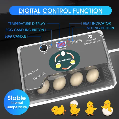 Miniatura 2 de 12 Incubadoras Automáticas de Huevos para Incubar Huevos con Control Inteligente de Temperatura, Volteador Automático, Ovoscopía LED para Huevos