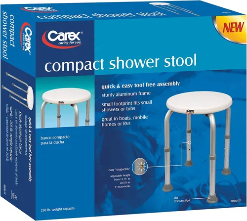 Miniatura 5 de Carex Taburete de ducha compacto, taburete de baño de altura ajustable y asiento de ducha, asiento de baño de aluminio que soporta 250 libras
