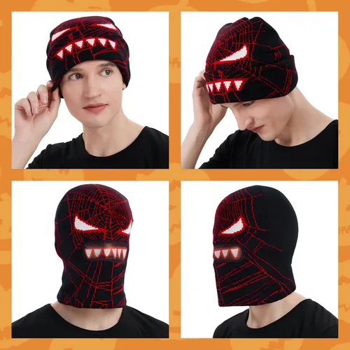 Miniatura 6 de EINSKEY Gorro de punto con máscara de esquí, pasamontañas, diseño de Spider Man Y2K para Halloween, anime, fantasma, invierno, cálido, fresco