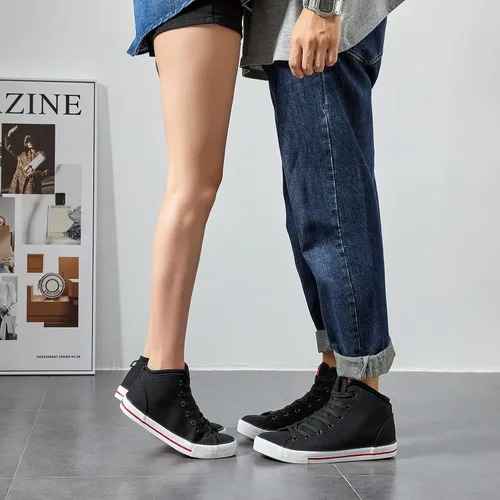 Miniatura 6 de yageyan Zapatillas altas de lona blancas para zapatos casuales de moda negra