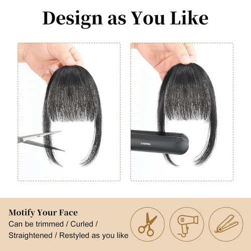 Miniatura 4 de Flufymooz Flequillo con clip, 100% cabello humano, extensiones de clip de cabello, flequillo con clip, flequillo francés, flequillo francés