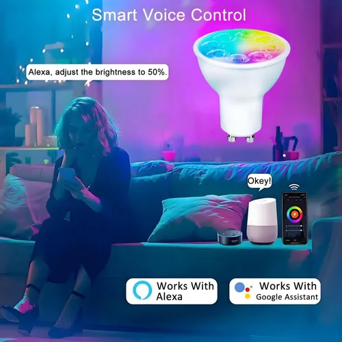 Miniatura 8 de Bombillas LED inteligentes GU10 regulables con cambio de color, foco GU10 RGB, foco LED WiFi y Bluetooth compatible con Alexa Google, 16 millones