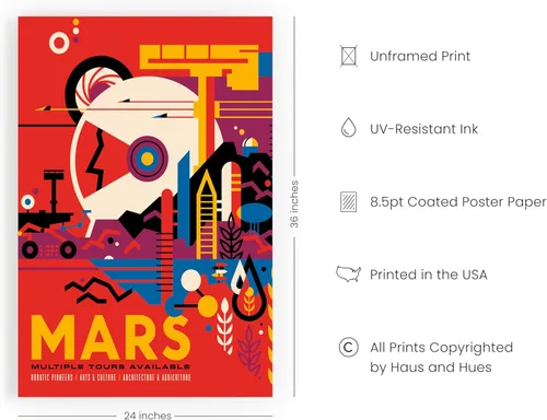 Miniatura 2 de HAUS AND HUES Póster Explore Mars - Impresión JPL de la NASA, arte SpaceX, Futurismo de ciencia ficción, visiones del futuro, póster de exploración