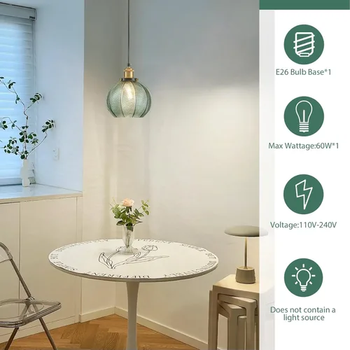 Miniatura 9 de Lámpara Colgante Vintage de 7.8 Pulgadas, Luces Colgantes de 1 Luz para Fregadero de Cocina con Vidrio Verde Soplado a Mano, Pequeña Lámpara