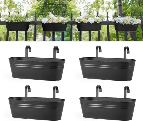 Miniatura 9 de Dahey - 3 macetas colgantes de hierro de metal para barandilla, de 15.7 pulgadas, con cubeta para colgar, estilo rústico, para ventana, con ganchos