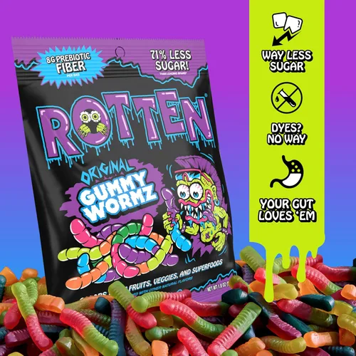 Miniatura 4 de Rotten Original Gummy Cruncheez - Bajo en azúcar, bajas calorías, 5g de fibra prebiótica amigable para el intestino, dulce sin gluten, sin