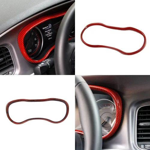 Miniatura 6 de crosselec Cubierta de marco de panel de medidor de tablero de fibra de carbono, accesorios de decoración interior para Dodge Charger 2015-2021 (rojo)