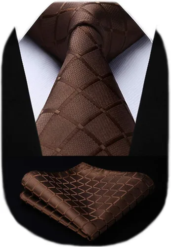 Miniatura 9 de HISDERN Conjunto de corbata a cuadros a cuadros pañuelo tejido clásico formal para hombre corbata y bolsillo cuadrado