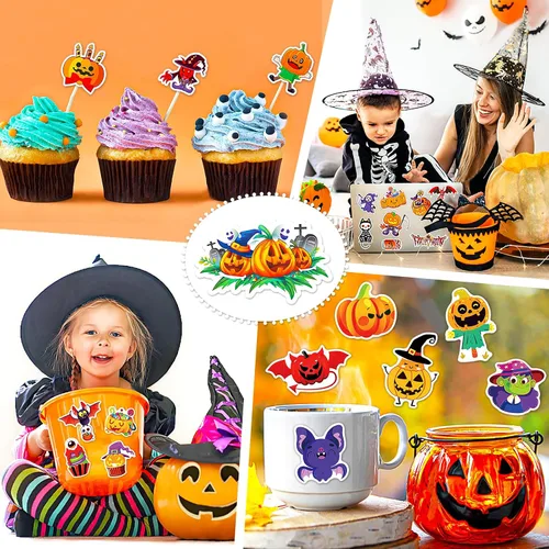 Miniatura 3 de 200 calcomanías de Halloween para niños y adultos, paquete de calcomanías de vinilo de calabaza para botellas de agua, regalos de fiesta de Halloween