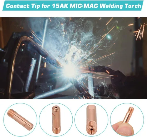 Miniatura 7 de 20 puntas de contacto de cobre, puntas de contacto de soldadura para consumibles de antorcha de soldadura 15AK MIG/MAG (0.039 pulgadas)
