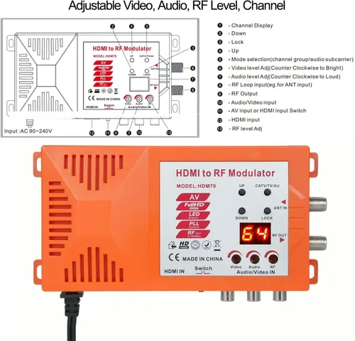 Miniatura 8 de Modulador HDMI a RF, CVBS RCA a adaptador coaxial, convertidor coaxial VHF UHF AV HDMI a RF con interruptor ANT y canal para TV PAL NTSC formato PS2