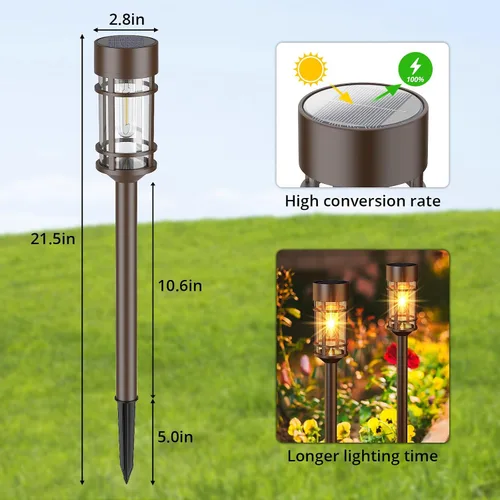 Miniatura 5 de ILANCK Luces solares para caminos, luces solares para exteriores, paquete de 8 unidades, diseño de metal y vidrio, impermeable, encendido y apagado