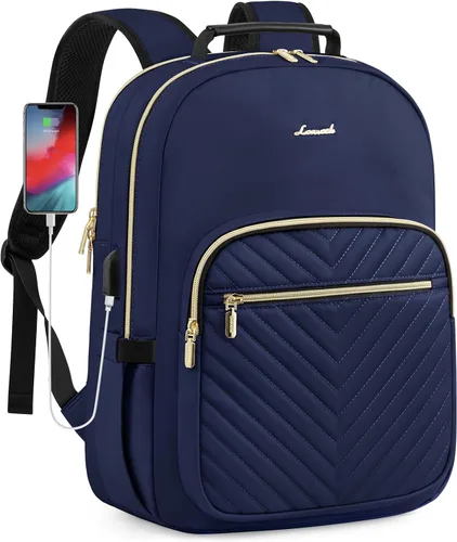 Miniatura 26 de LOVEVOOK Mochila para laptop para mujer, elegante mochila acolchada para viajes de negocios, trabajo, bolsa para computadora, con puerto USB