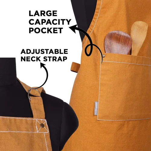 Miniatura 2 de AMOUR INFINI Delantales de algodón sólido para mujer con bolsillo, correa ajustable y lazos en la cintura, delantales de chef lavados para cocinar
