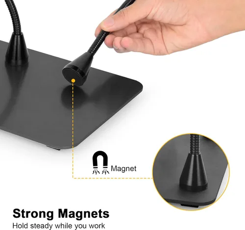 Miniatura 8 de Manos magnéticas que ayudan a soldar tercera mano, soporte para placa de circuito PCB con lámpara de aumento LED 3X, soporte para pistola de aire