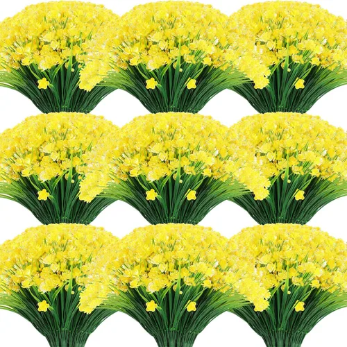 Miniatura 16 de Hoteam 40 paquetes de flores artificiales para exteriores, resistentes a los rayos UV, plantas de plástico para exteriores, primavera, verano