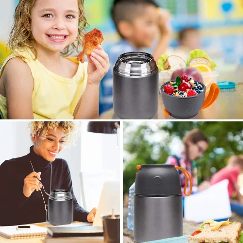 Miniatura 6 de MAXSO Paquete de 2 termos de sopa para alimentos fríos y calientes para niños y adultos, frascos de alimentos aislados al vacío, recipientes