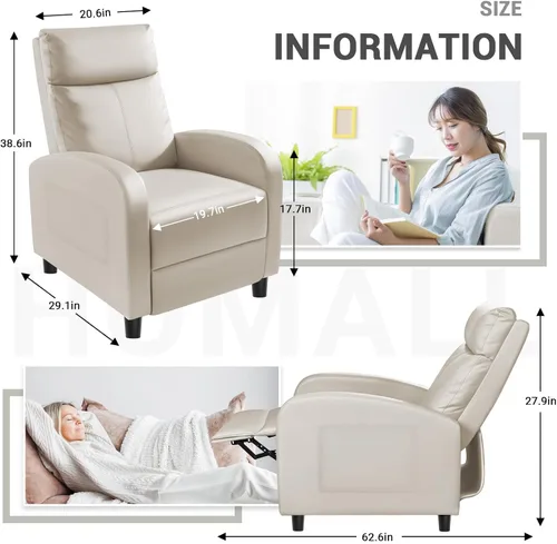 Miniatura 3 de Homall - Silla reclinable acolchada de cuero sintético para sala de estar, sofá reclinable moderno, asiento de club y teatro en casa