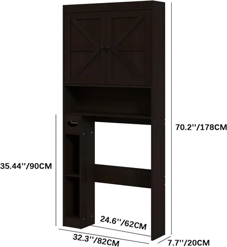 Miniatura 2 de Furnideco Gabinete de Almacenamiento Sobre el Inodoro de 32.3'' de Ancho con Puertas de Granero, Estante Sobre el Inodoro Gabinete de Almacenamiento