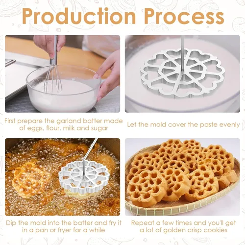 Miniatura 7 de Moldes para bunuelos con mango, rosetón de hierro, herramienta para galletas de 4.7 in, molde desmontable para hacer galletas, molde reutilizable