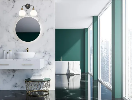 Miniatura 2 de Linea di Liara Lukasa - Moderna lámpara de tocador de baño, 2 luces sobre espejo, color negro mate y dorado, para lámparas de baño, cubiertas