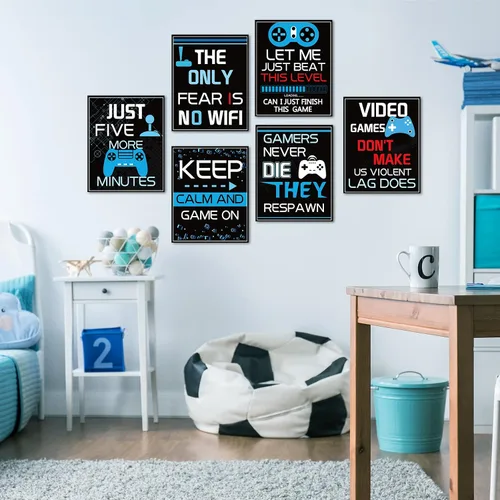 Miniatura 2 de Sumind Cartel de 10 carteles de videojuegos, impresión artística de juego de niño en fiesta de cumpleaños, decoración de pared de palabras Azul