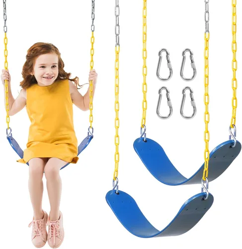DECORLIFE Paquete de 2 asientos de columpio para columpio, soporta 330 libras, kits de reemplazo de columpios con cadenas revestidas para niños y