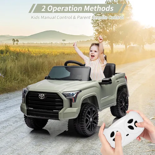 Miniatura 7 de Auto de paseo de 12 V para niños, camión Toyota con licencia, automóvil eléctrico a batería con música, luces LED, sistema de suspensión, puertas