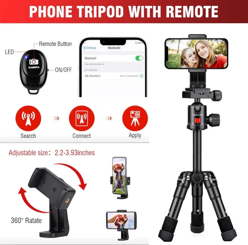 Miniatura 5 de JOILCAN Mini trípode para cámara, trípode de escritorio de aluminio de 21 pulgadas con cabeza de bola de 360°, trípodes de viaje portátiles