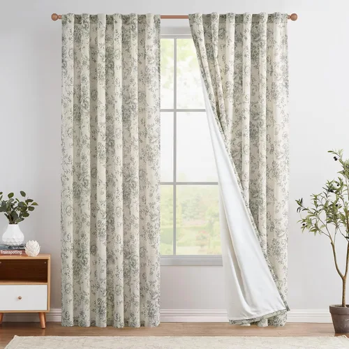Miniatura 45 de Jinchan Cortinas de Mezcla de Lino con Estampado Floral para Sala de Estar, 84 Pulgadas de Largo, Cortinas con Bolsillo para Varilla y Tab Trasera