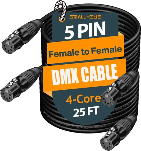 Miniatura 7 de SMALL-EYE Cable DMX de 5 pines hembra a hembra, paquete de 2 unidades de 5 pies, puente blindado de 4 núcleos para divisores de señal y paneles