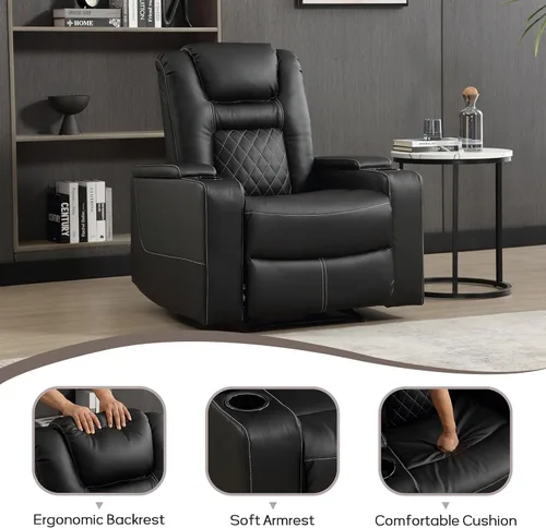 Miniatura 4 de EBELLO Asientos de cine en casa, silla reclinable de imitación de cuero para películas con almacenamiento oculto en los brazos, sofá reclinable