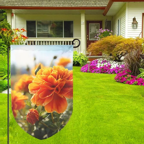 Miniatura 7 de Banderas de jardín para exteriores, flores de caléndula, flores de otoño, bandera de jardín de 12 x 18 pulgadas, bandera de bienvenida de temporada